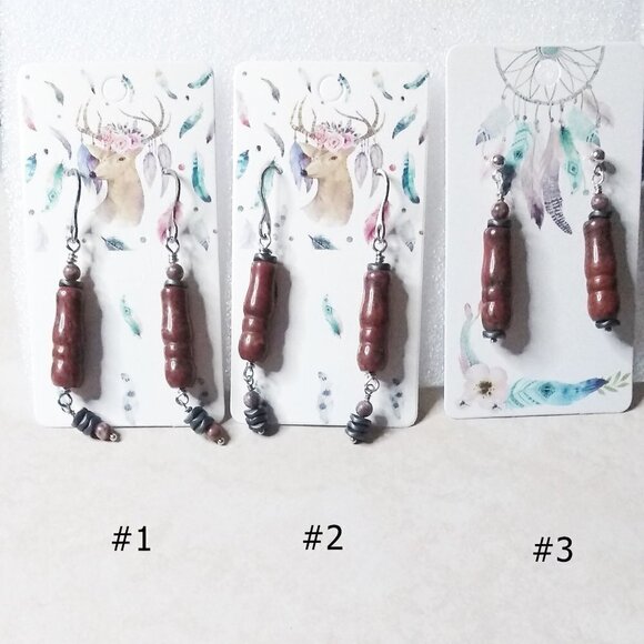 Red Jasper & Hematite - Elegant Dangle Earrings - Healing Stones - Long Version - Picture 4 of 6